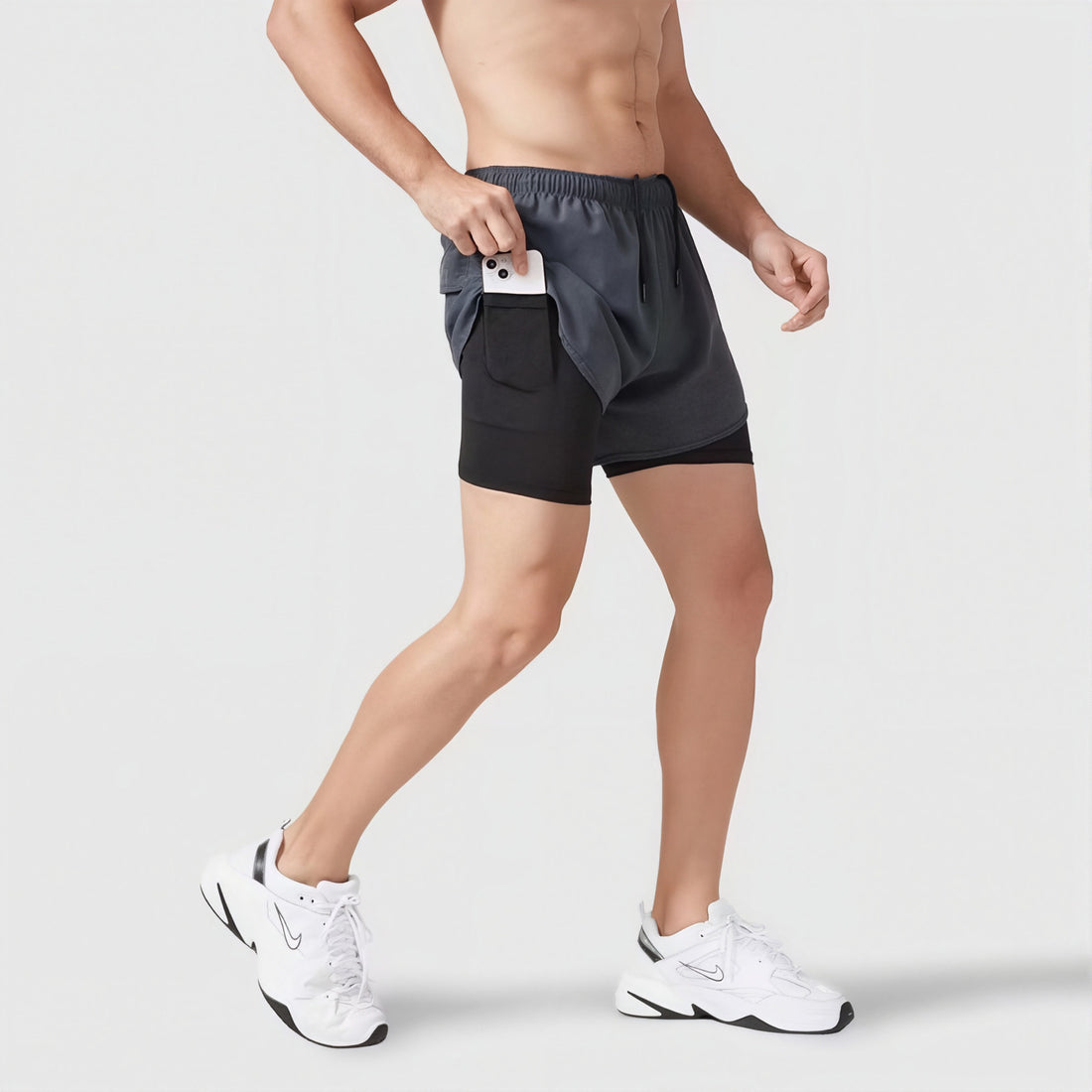Reflective Pocket-Trimmed Perforated Anti-Sheer Sports Shorts