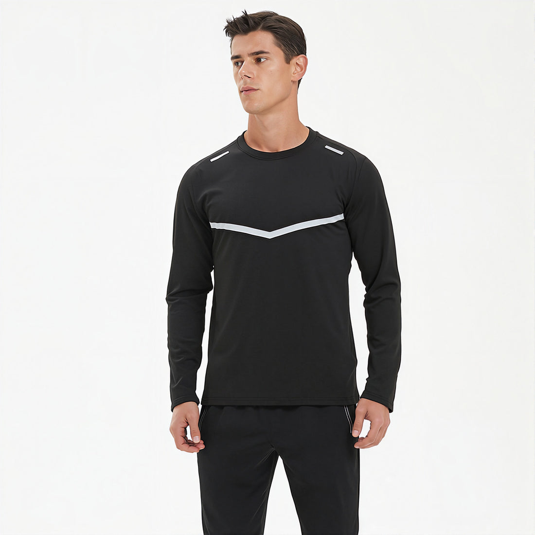 Round-Neck Fleece-Lined Sweat-Absorbent Slim-Fit Sweatshirt