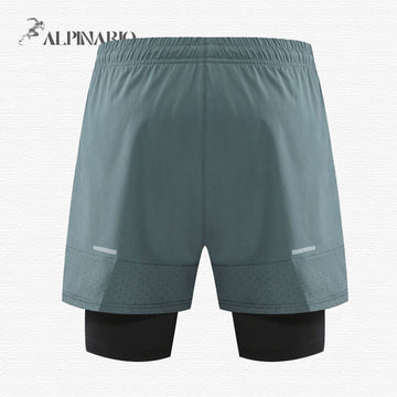 Fake 2 Piece Elastic Quick-Dry Sports Shorts