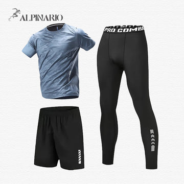 Grey Blue Summer Training Jogging 3-Piece Set