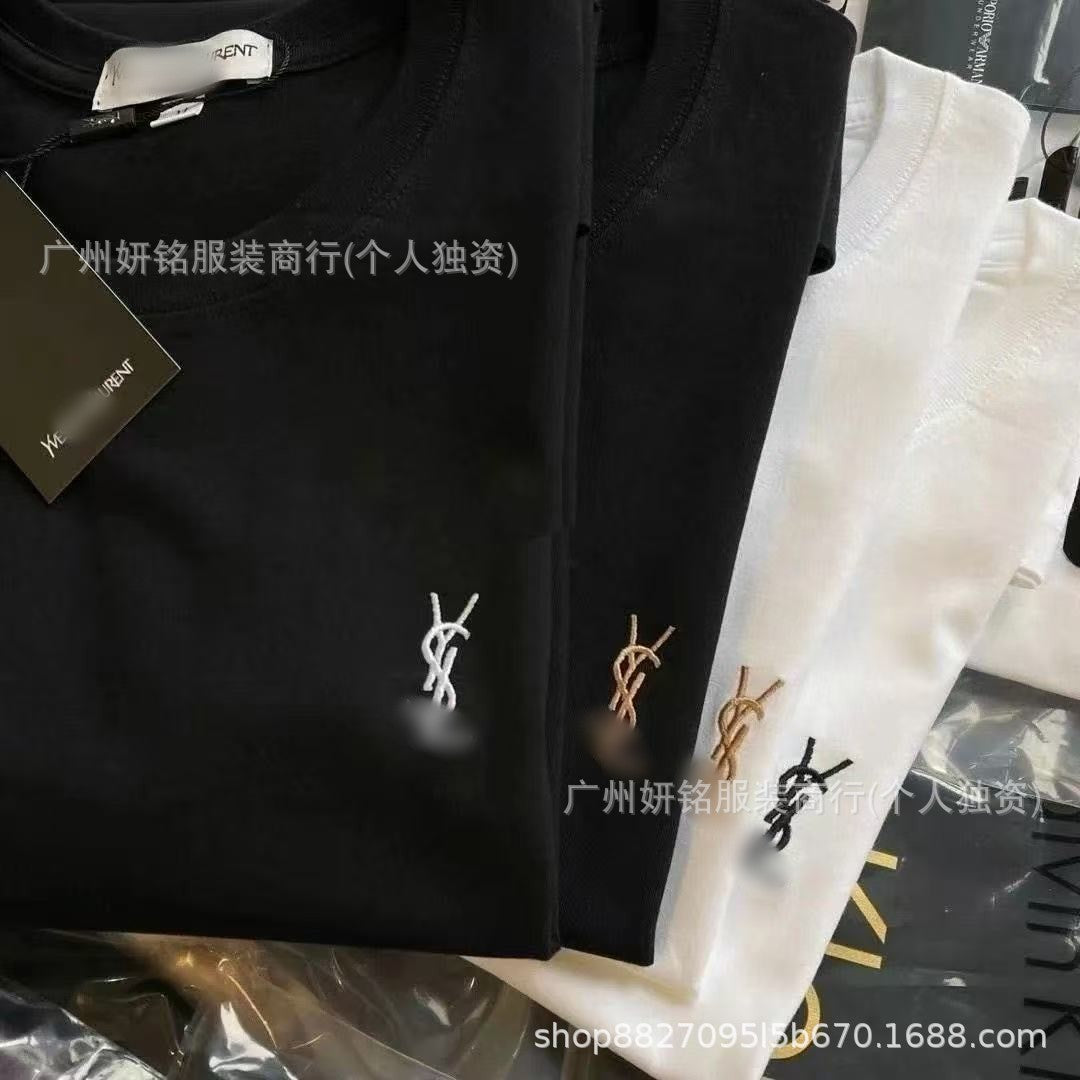Saint Luo T-shirt New Embroidery Pure Cotton Short Men's Women's Couple Hal