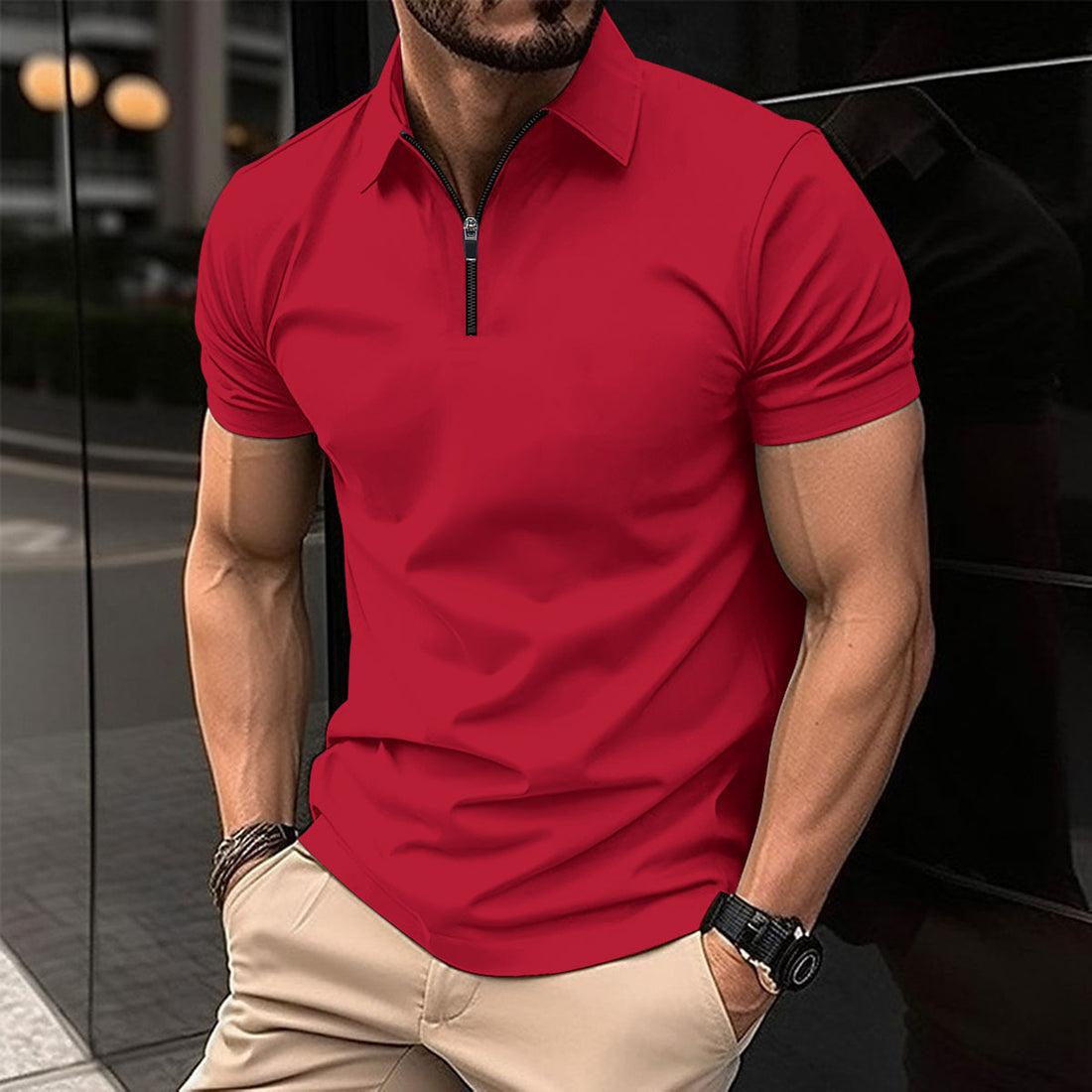 Summer Quick Sale Zipper Solid Color Men's Sports Polo Shirt