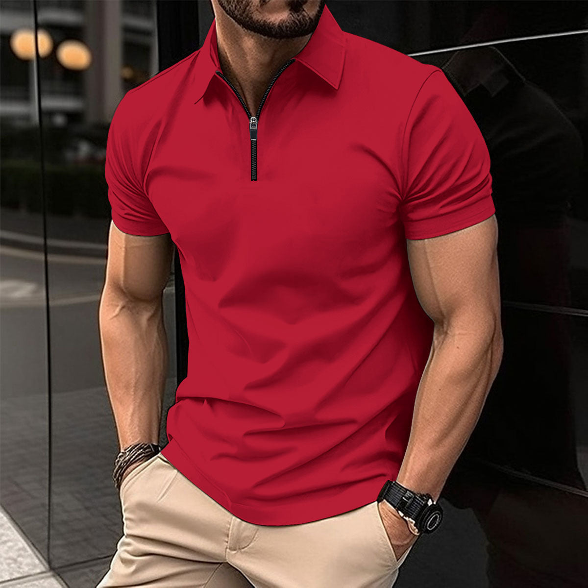 Summer Quick Sale Zipper Solid Color Men's Sports Polo Shirt