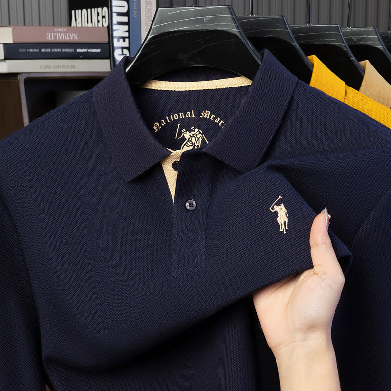 Summer Men's Short T-Shirt Pure Cotton Polo Shirt High-End Embroidered Look
