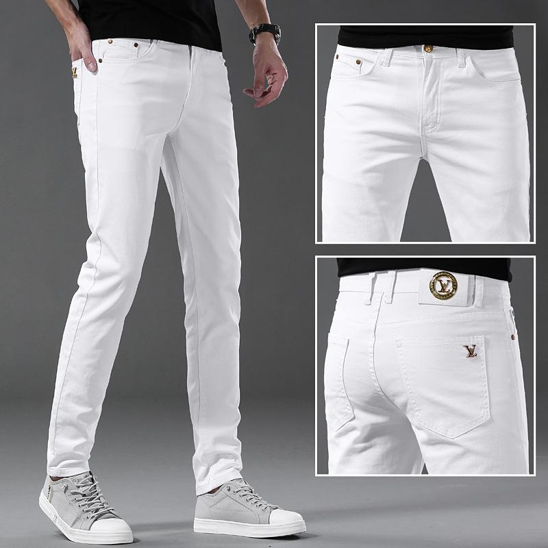 new spring and summer men's jeans pure black and white two-color cotton hig