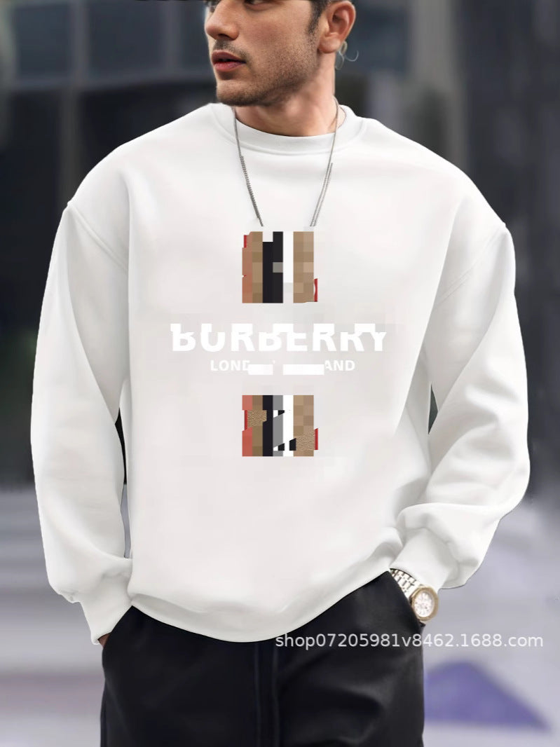 Men's Round Neck Warm Solid Colour Printed Sweatshirt New