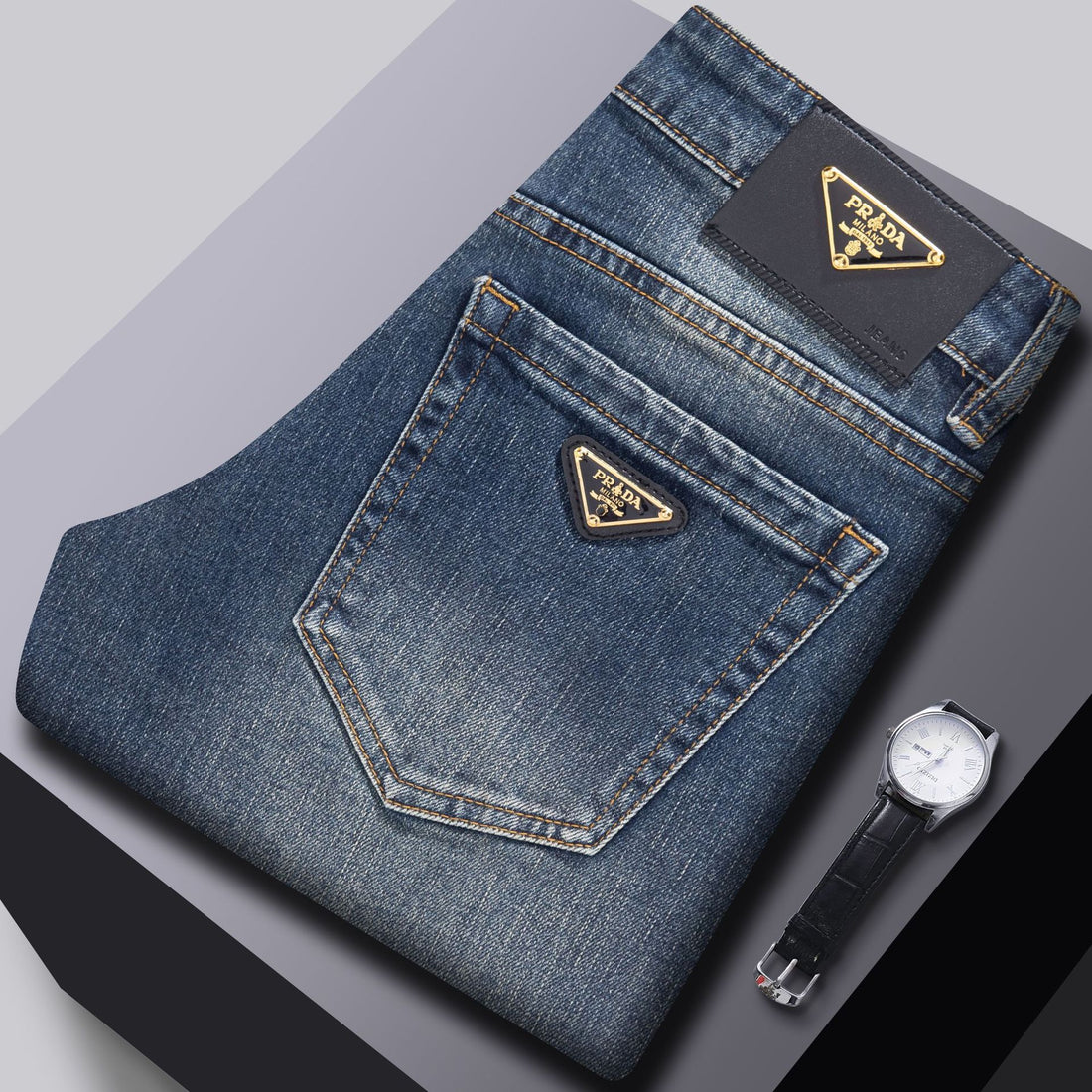 European Slim Fit Elastic Feet Jeans for Men's Summer Light Print Korean ca