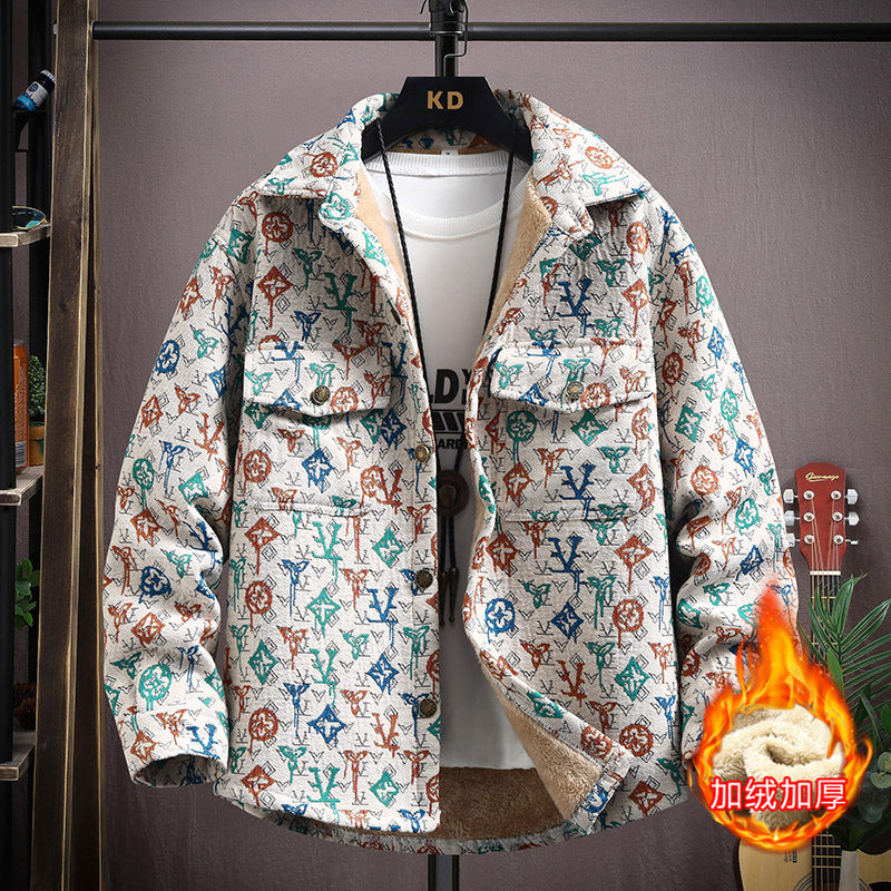 autumn and winter new men's loose fitting shirt with ethnic style jacquard