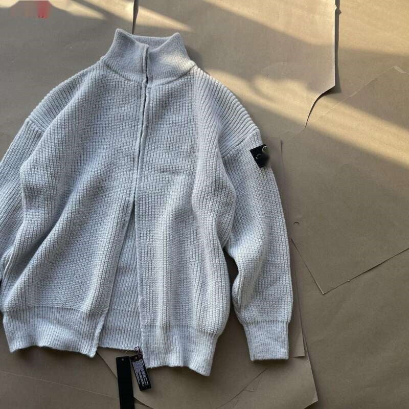 Knitted Cardigan Men Thickened Sweater Knitwear Zipper Stand Collar Coat