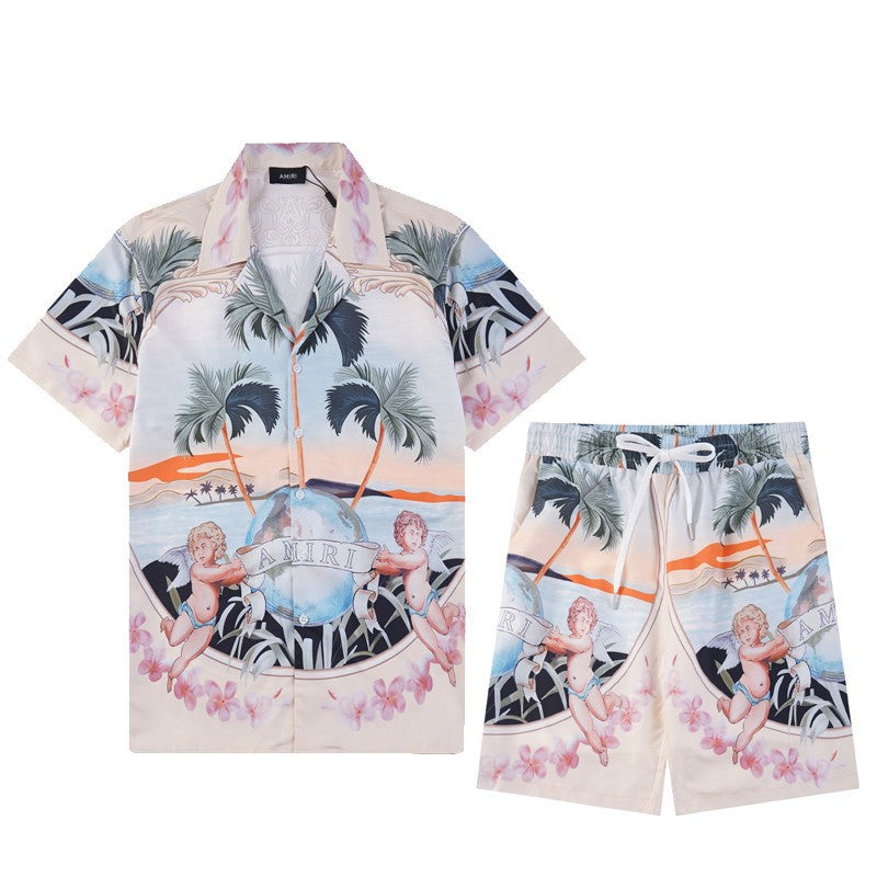 New Lapel Men's Printed Shirt Button Cardigan Shirt