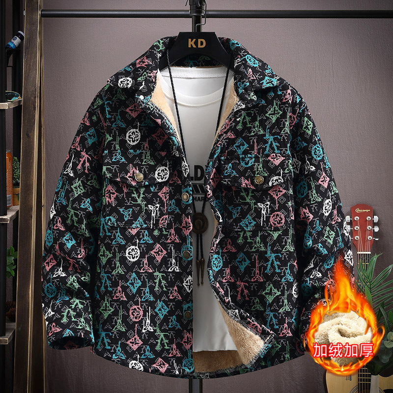 autumn and winter new men's loose fitting shirt with ethnic style jacquard
