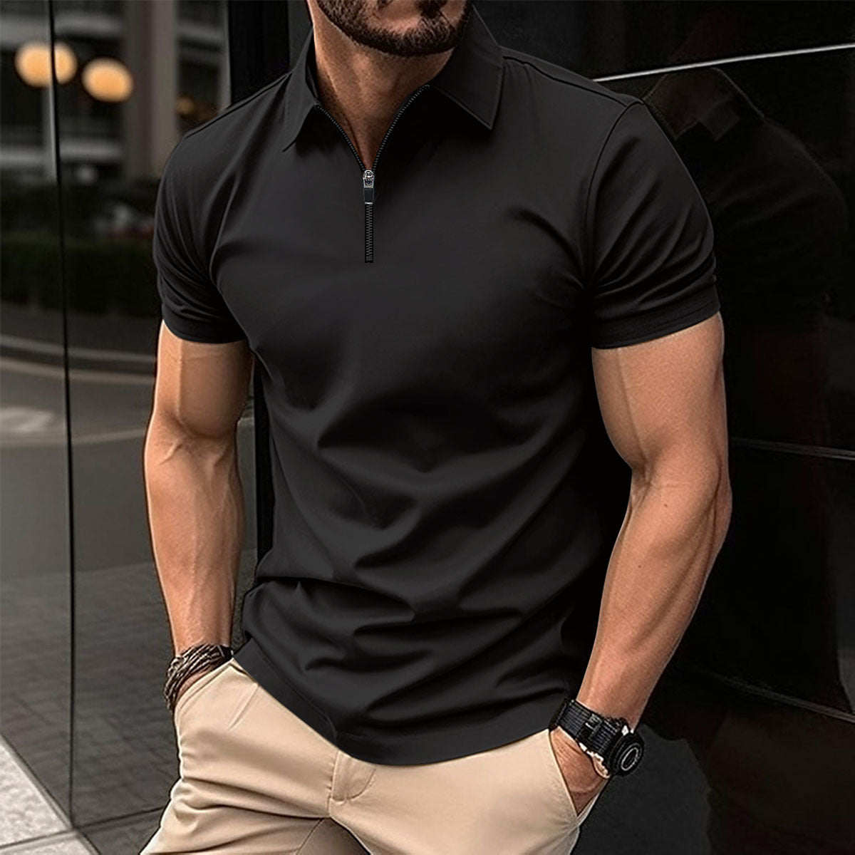 Summer Quick Sale Zipper Solid Color Men's Sports Polo Shirt