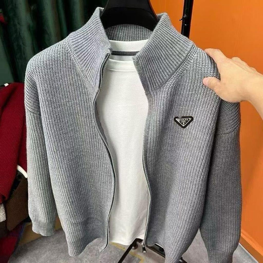 Knitted Cardigan Men Thickened Sweater Knitwear Zipper Stand Collar Coat