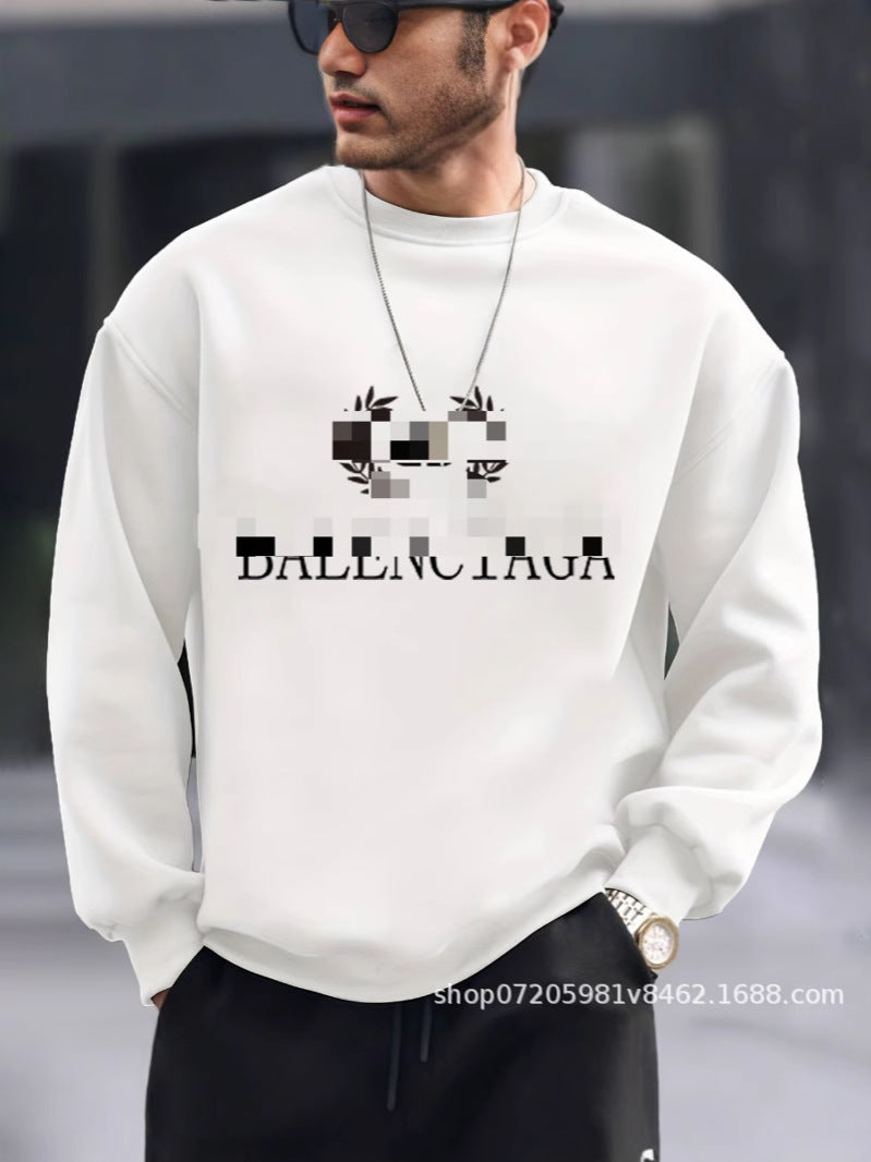 Men's Round Neck Warm Solid Colour Printed Sweatshirt New