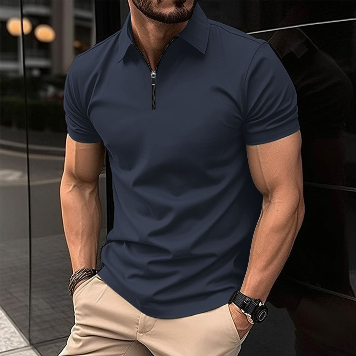 Summer Quick Sale Zipper Solid Color Men's Sports Polo Shirt