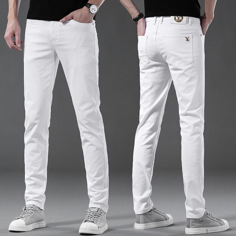 new spring and summer men's jeans pure black and white two-color cotton hig
