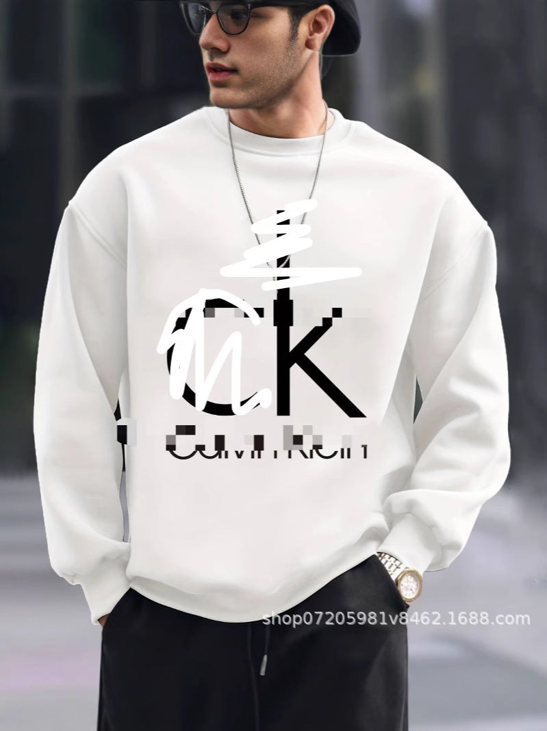 Men's Round Neck Warm Solid Colour Printed Sweatshirt New