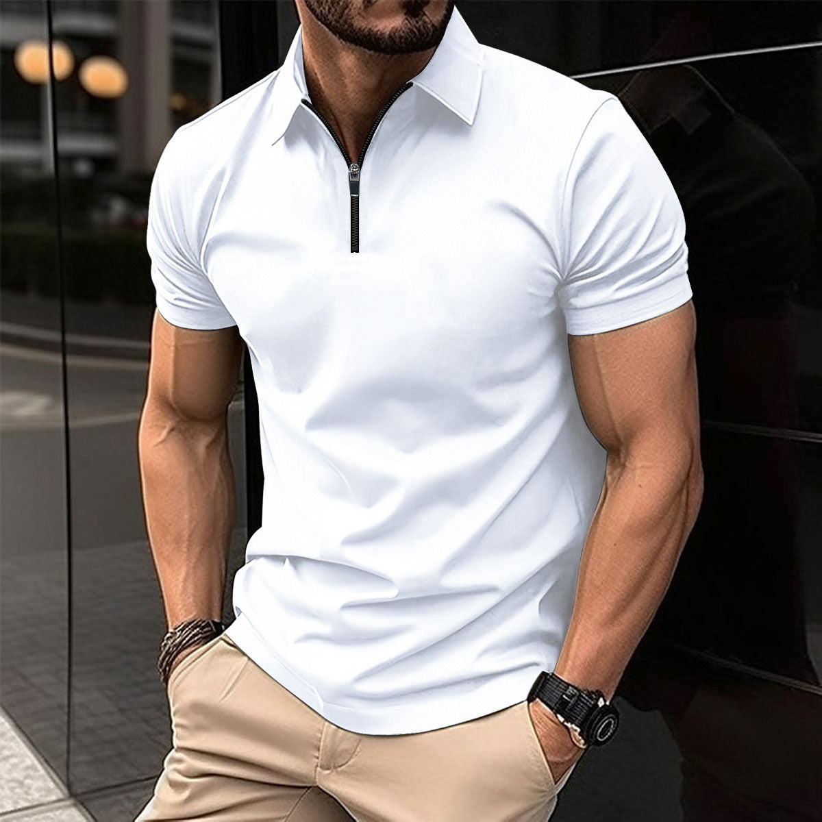 Summer Quick Sale Zipper Solid Color Men's Sports Polo Shirt