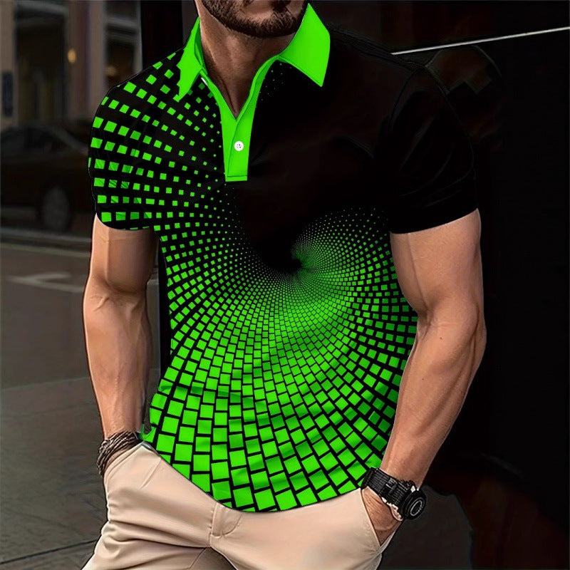Summer New Men's Short Sleeve Landscape Print Sports Polo Shirt