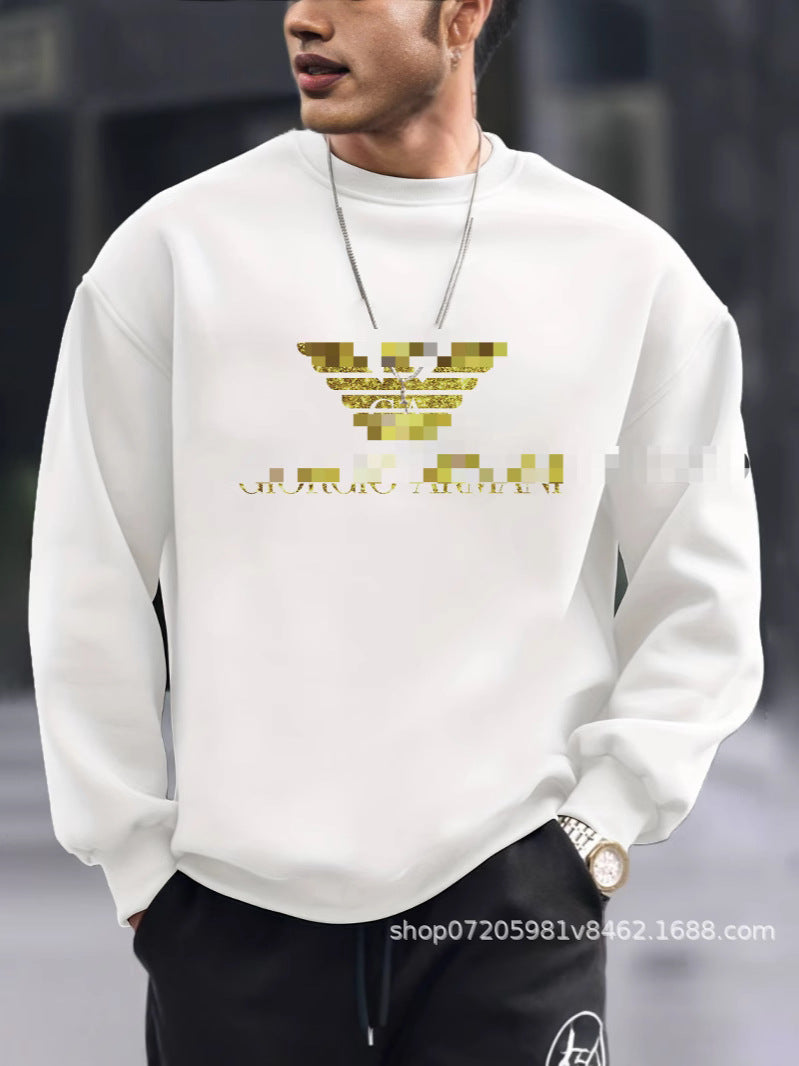 Men's Round Neck Warm Solid Colour Printed Sweatshirt New
