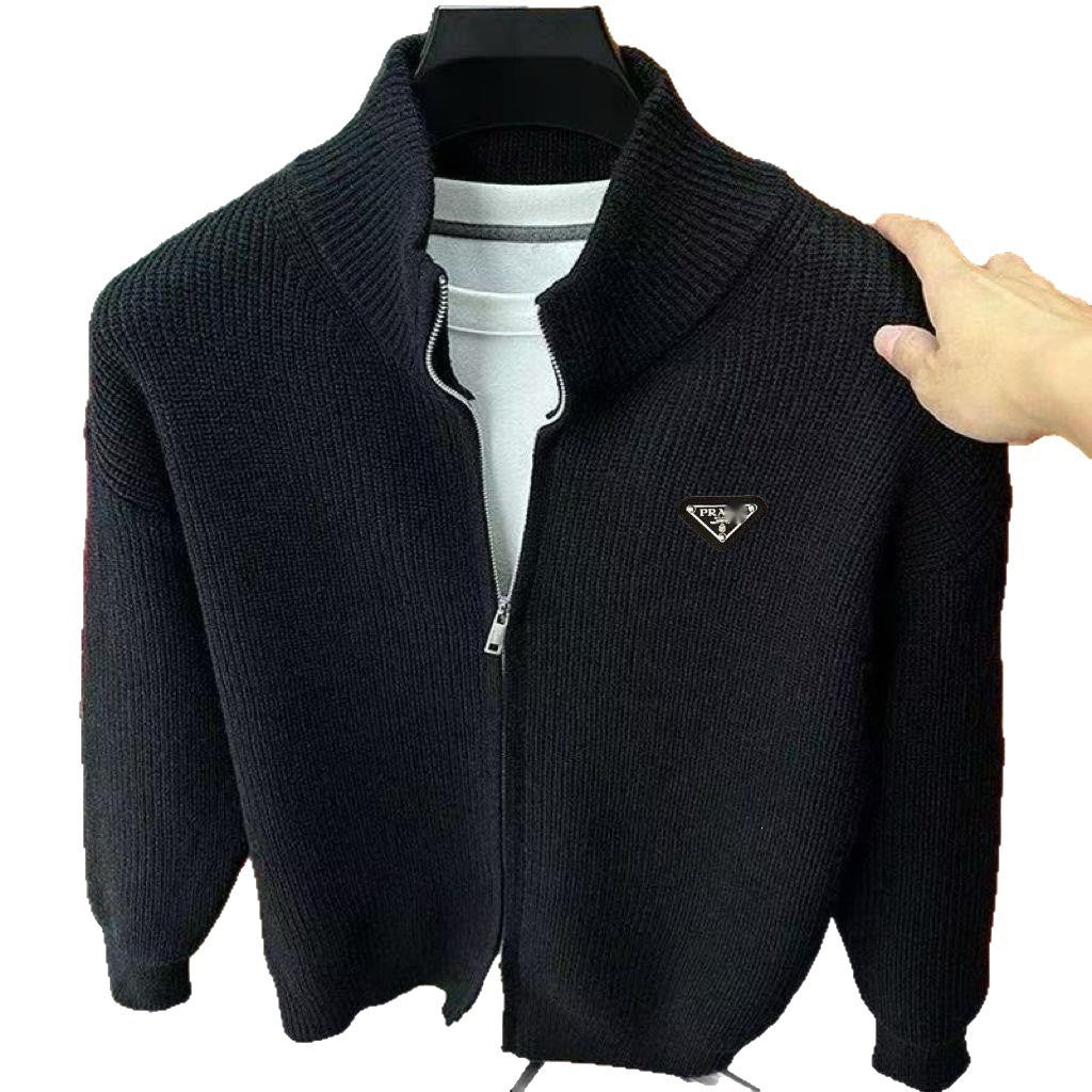 Knitted Cardigan Men Thickened Sweater Knitwear Zipper Stand Collar Coat