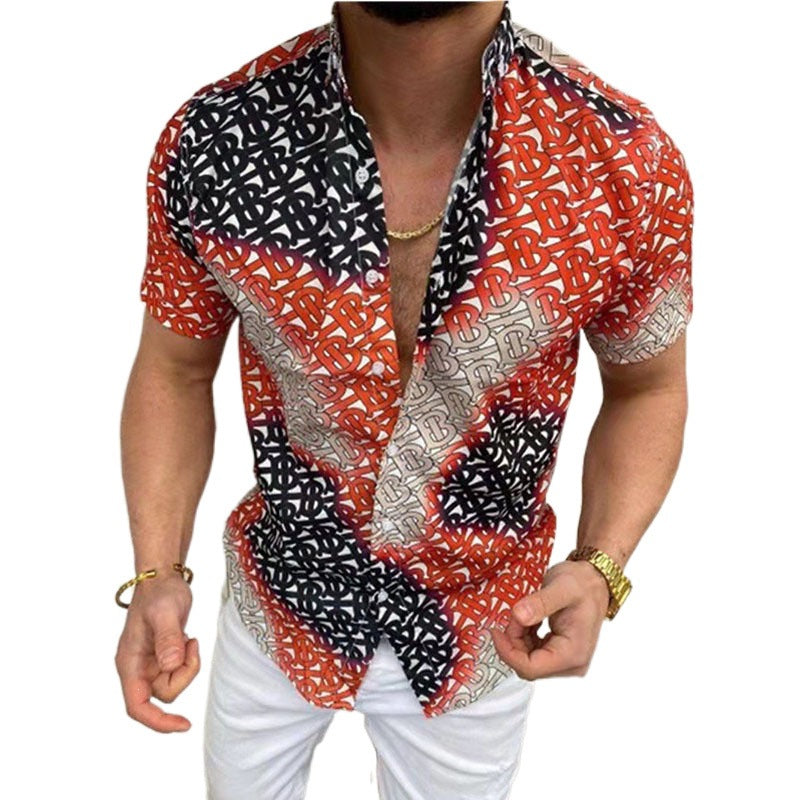 New Men's Fashion Trend Long Sleeve Printed Slim Fit Shirt