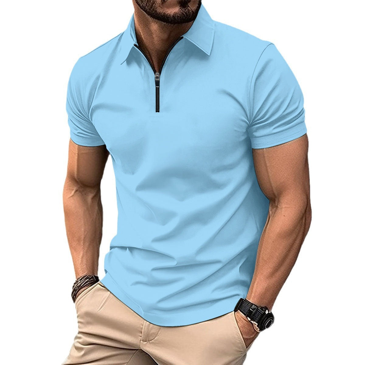 Summer Quick Sale Zipper Solid Color Men's Sports Polo Shirt