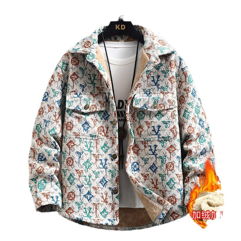 autumn and winter new men's loose fitting shirt with ethnic style jacquard