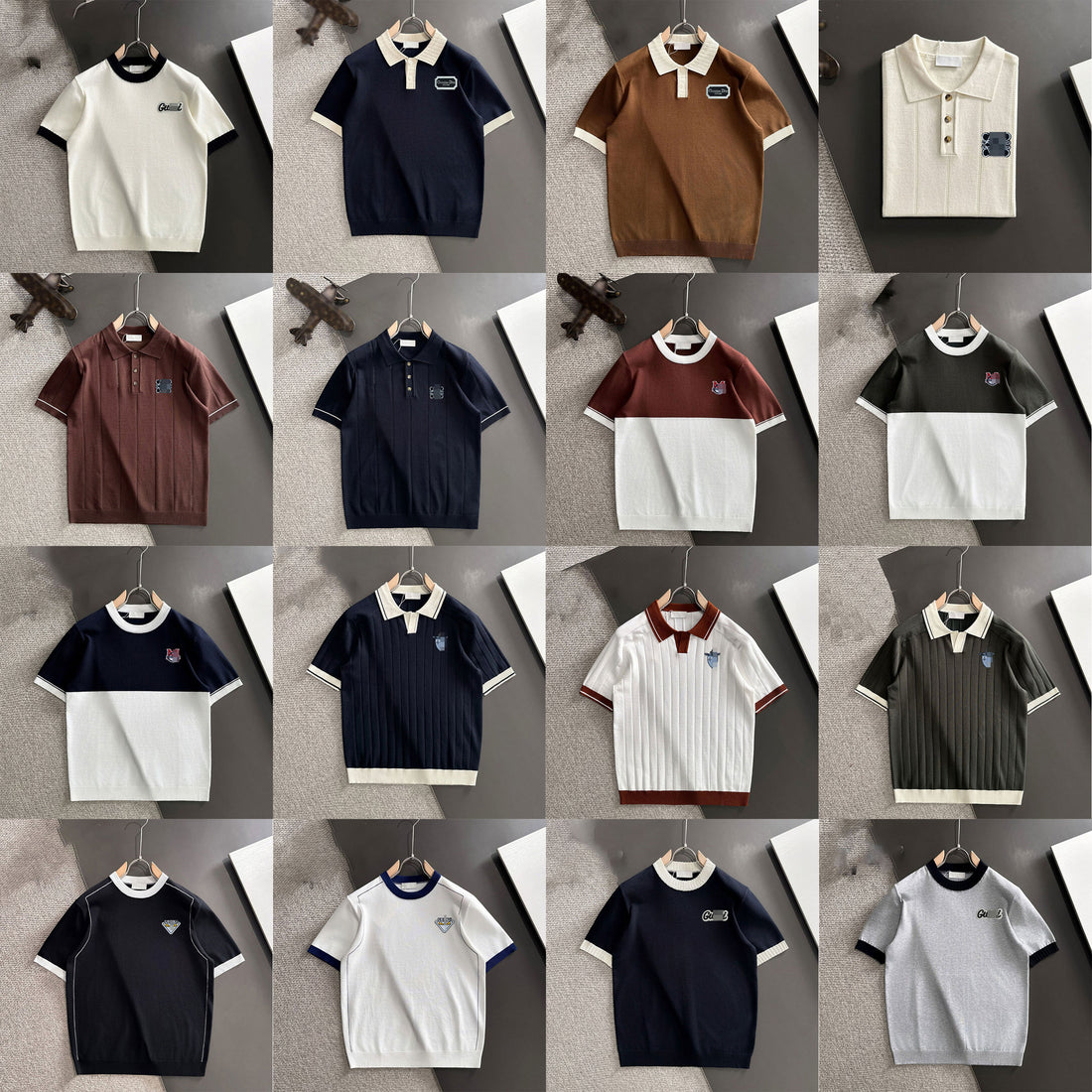 Classic knit polo shirt with color-blocked and striped details