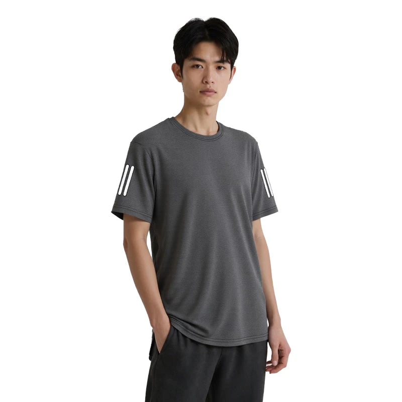 Ice-Silk High-Elastic Round-Neck Three-Stripe Short-Sleeved T-Shirt
