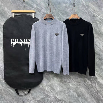 Gray and Black Crewneck Wool-Blend Sweater