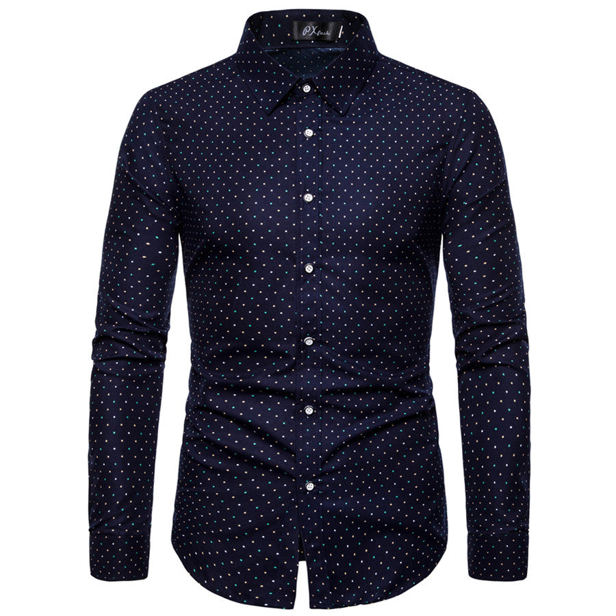 Baroque-print long sleeve shirt with high collar