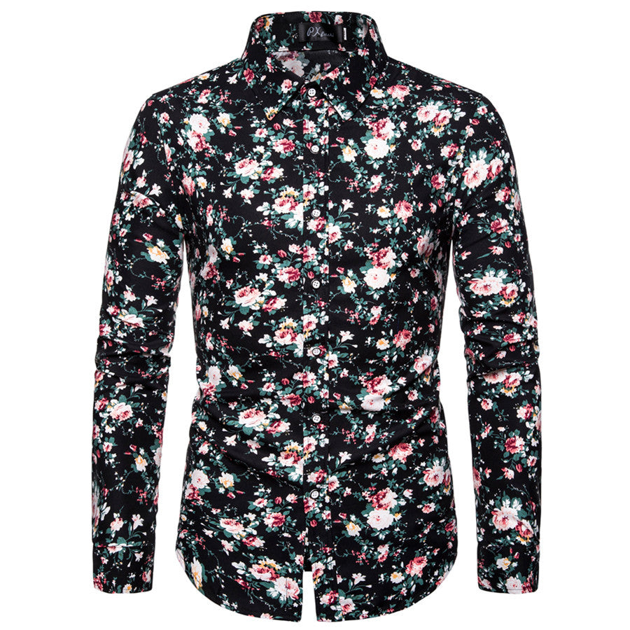 Baroque-print long sleeve shirt with high collar