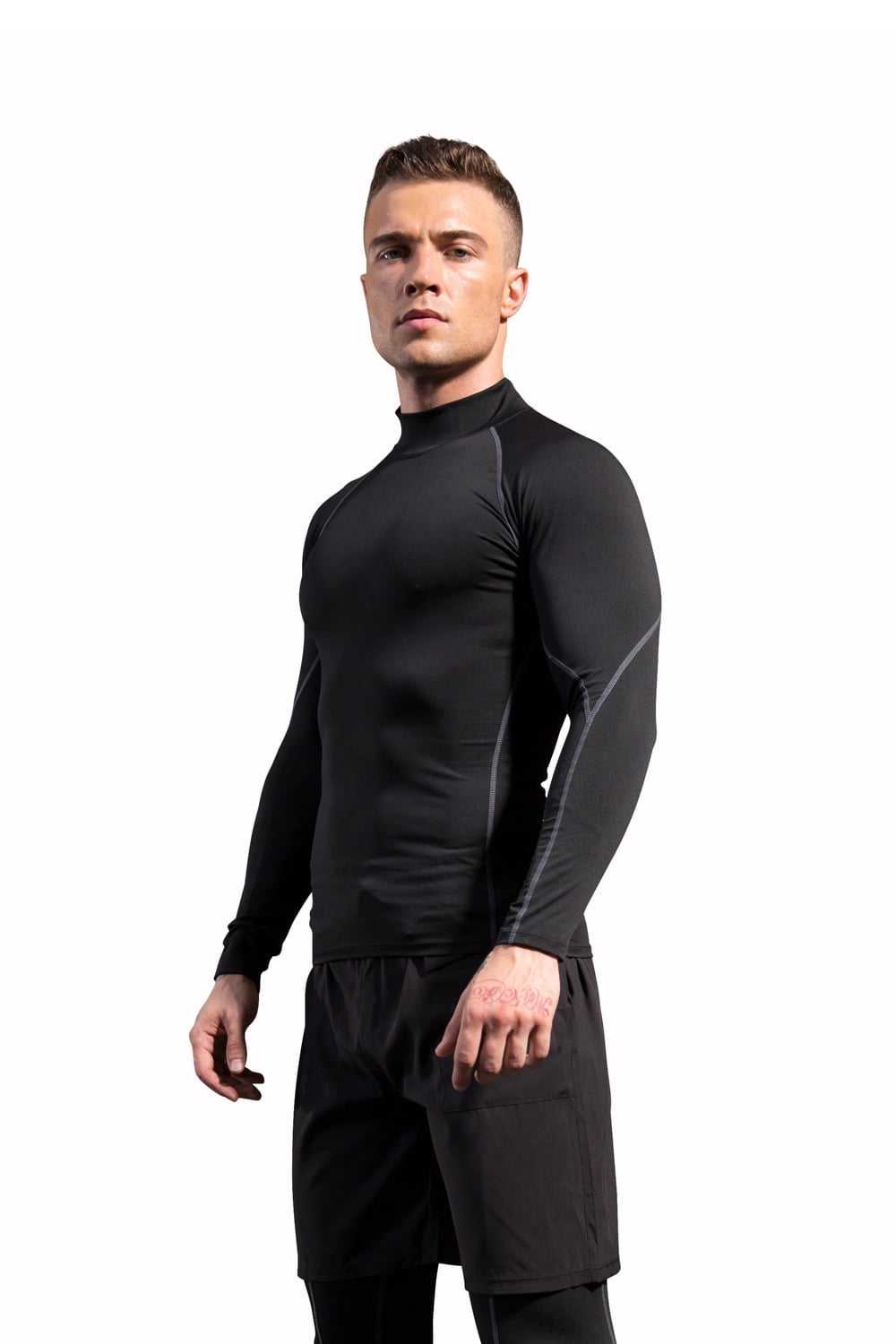 LANBAOSI Men's Compression Mock Neck Long Sleeve Quick-Drying Cool Dry Shirts, 3 Pack, Size L