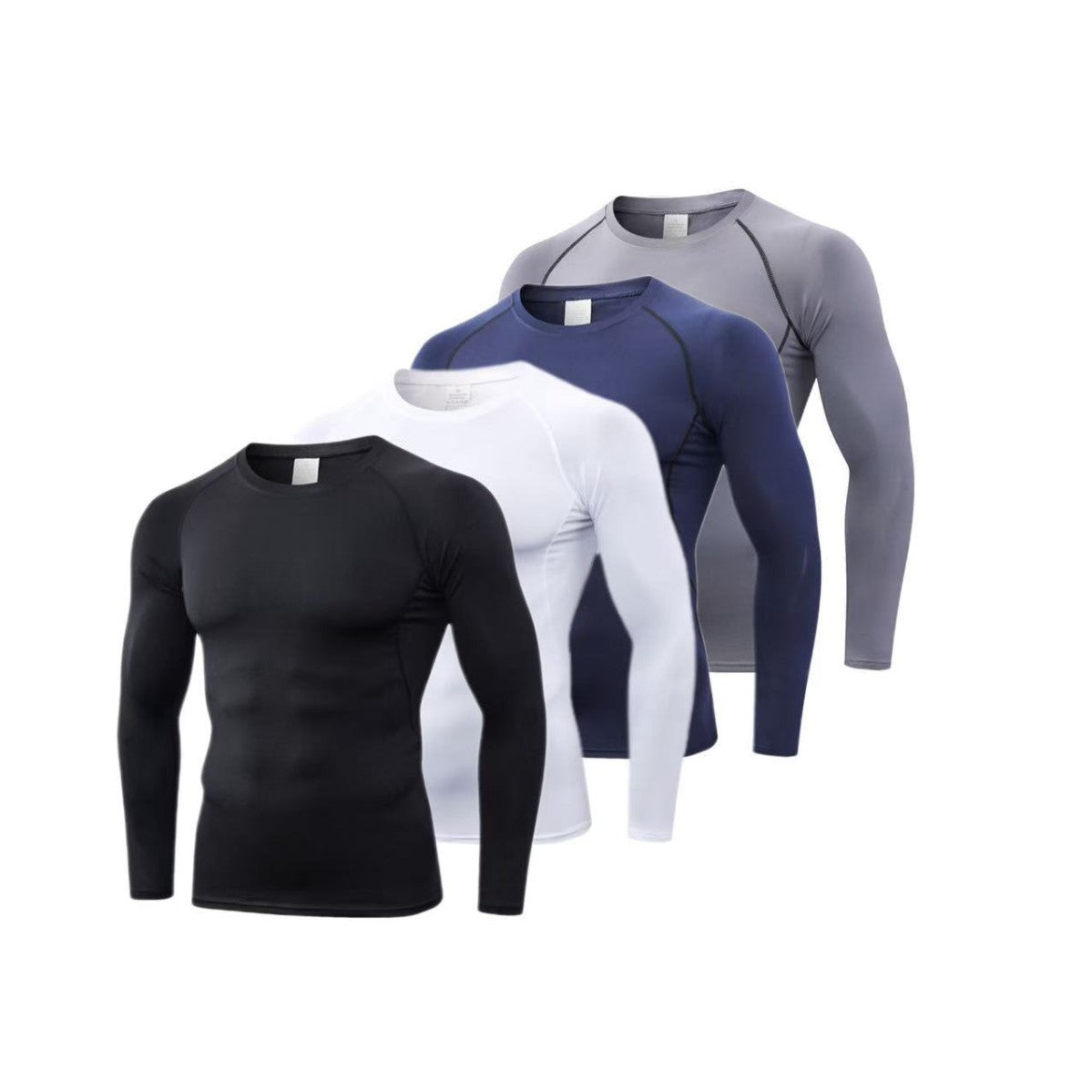 Alpinario Men's Compression Shirt 4 Pack Long & Short Sleeve Athletic Base Layer - Black View 21
