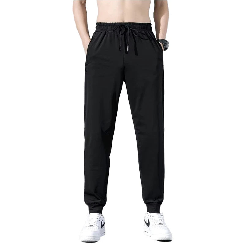 Ice Silk Fashion Printed Mesh Spliced Cuffed Trousers
