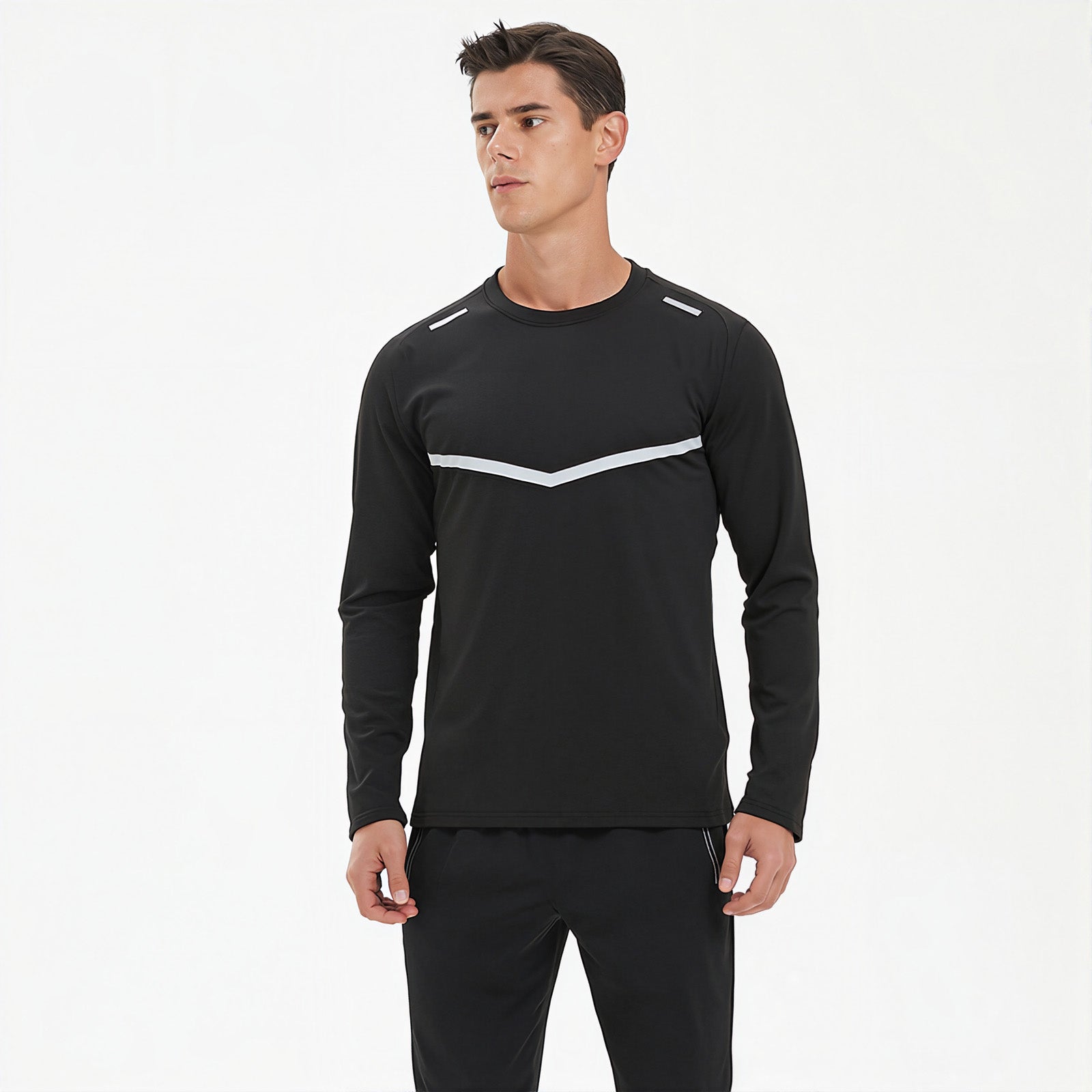 Round-Neck Fleece-Lined Sweat-Absorbent Slim-Fit Sweatshirt