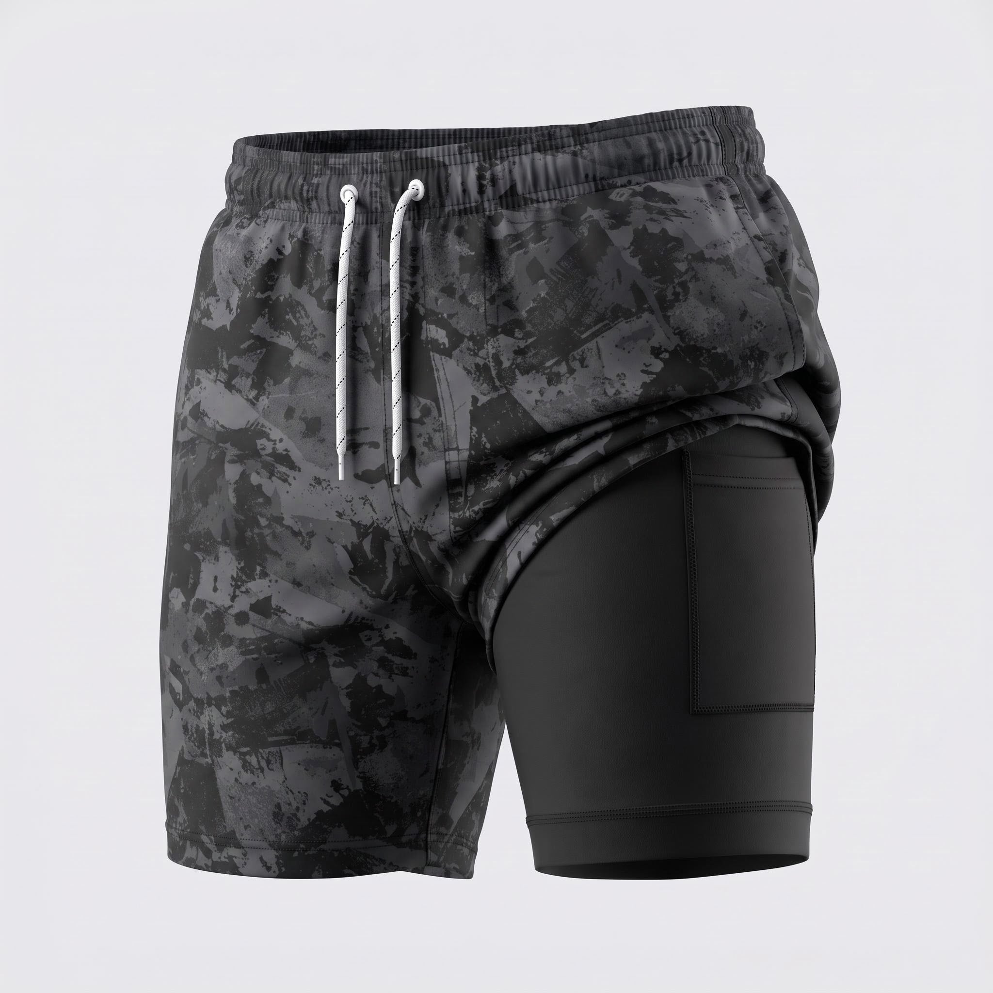 Alpinario Men's 2-in-1 Tropical Print Athletic Training Shorts