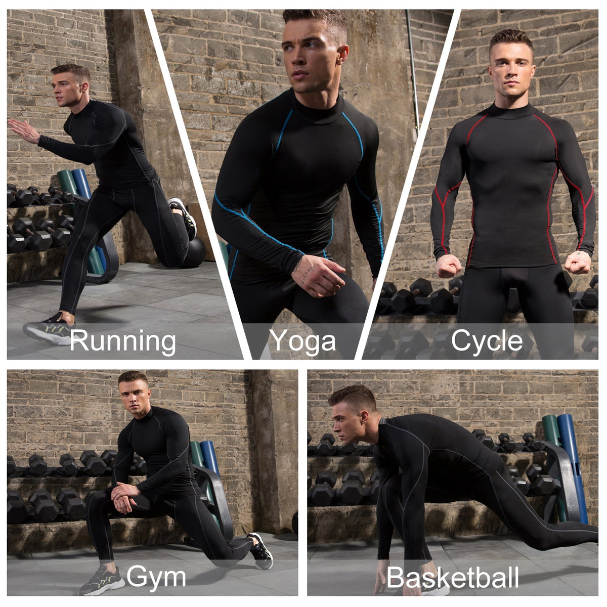 LANBAOSI Men's Compression Mock Neck Long Sleeve Quick-Drying Cool Dry Shirts, 3 Pack, Size L