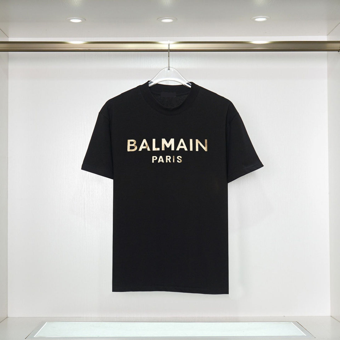 Black Cotton Short-Sleeve T-Shirt with Gold Letter Print