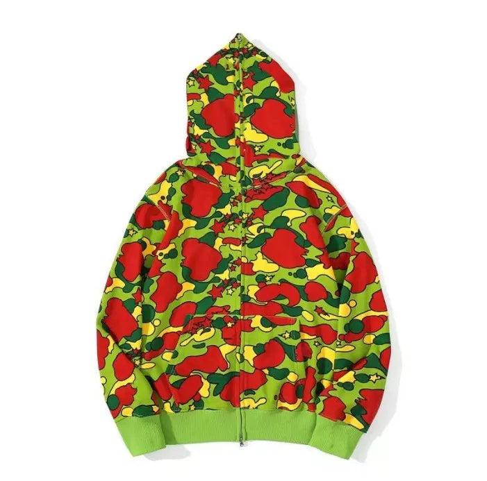 Camouflage-Print Full-Zip Hoodie in Cotton-Blend Fabric