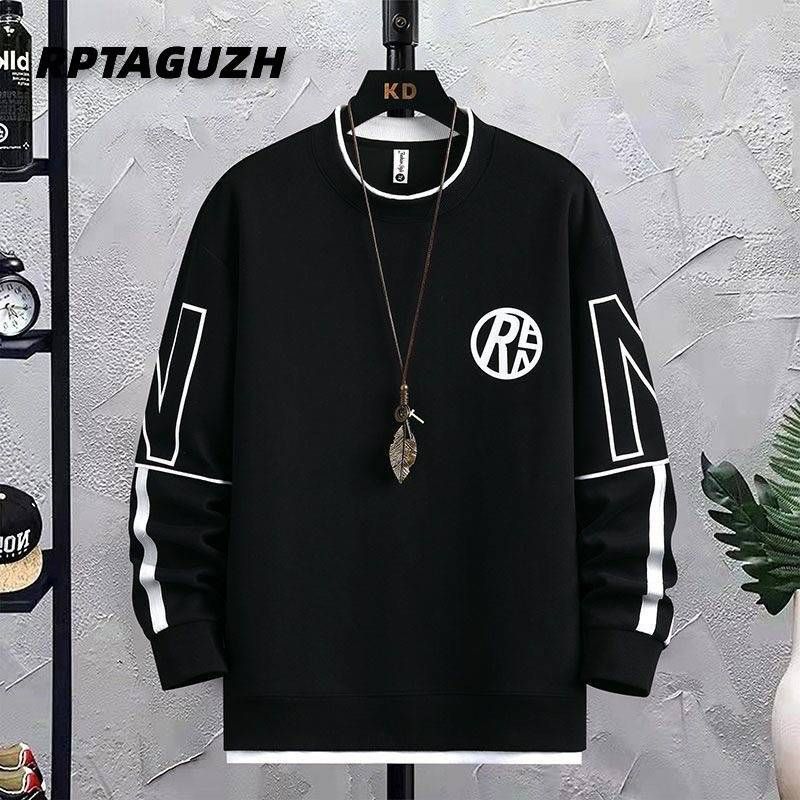 Oversized crewneck sweatshirt with white sleeve stripes