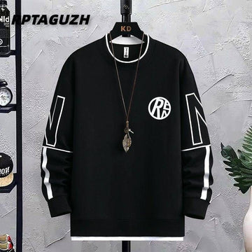Oversized crewneck sweatshirt with white sleeve stripes