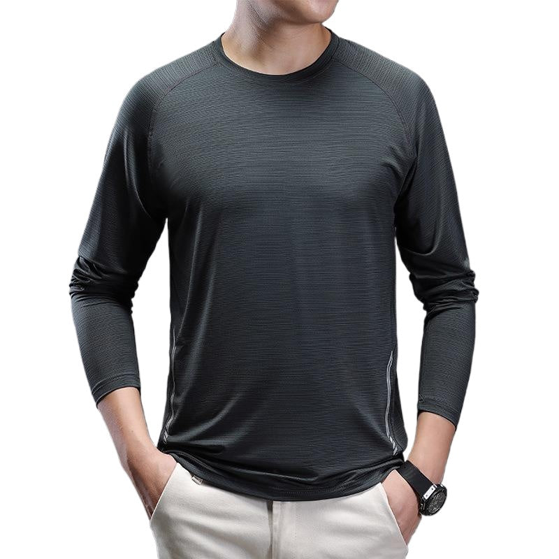 2025 New Round-Neck Ice Silk Elastic Long-Sleeved T-Shirt