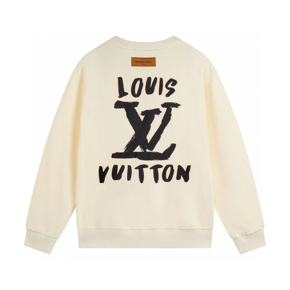 Cream or Black Cotton Crewneck Sweatshirt with Back Graphic Print