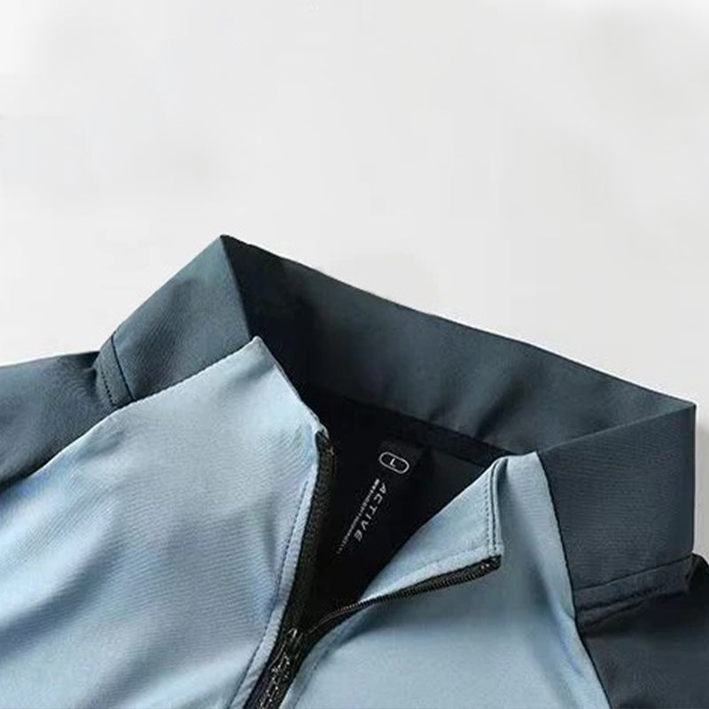 Four-Dimensional Elastic Stand-Up Collar Half-Zip T-Shirt