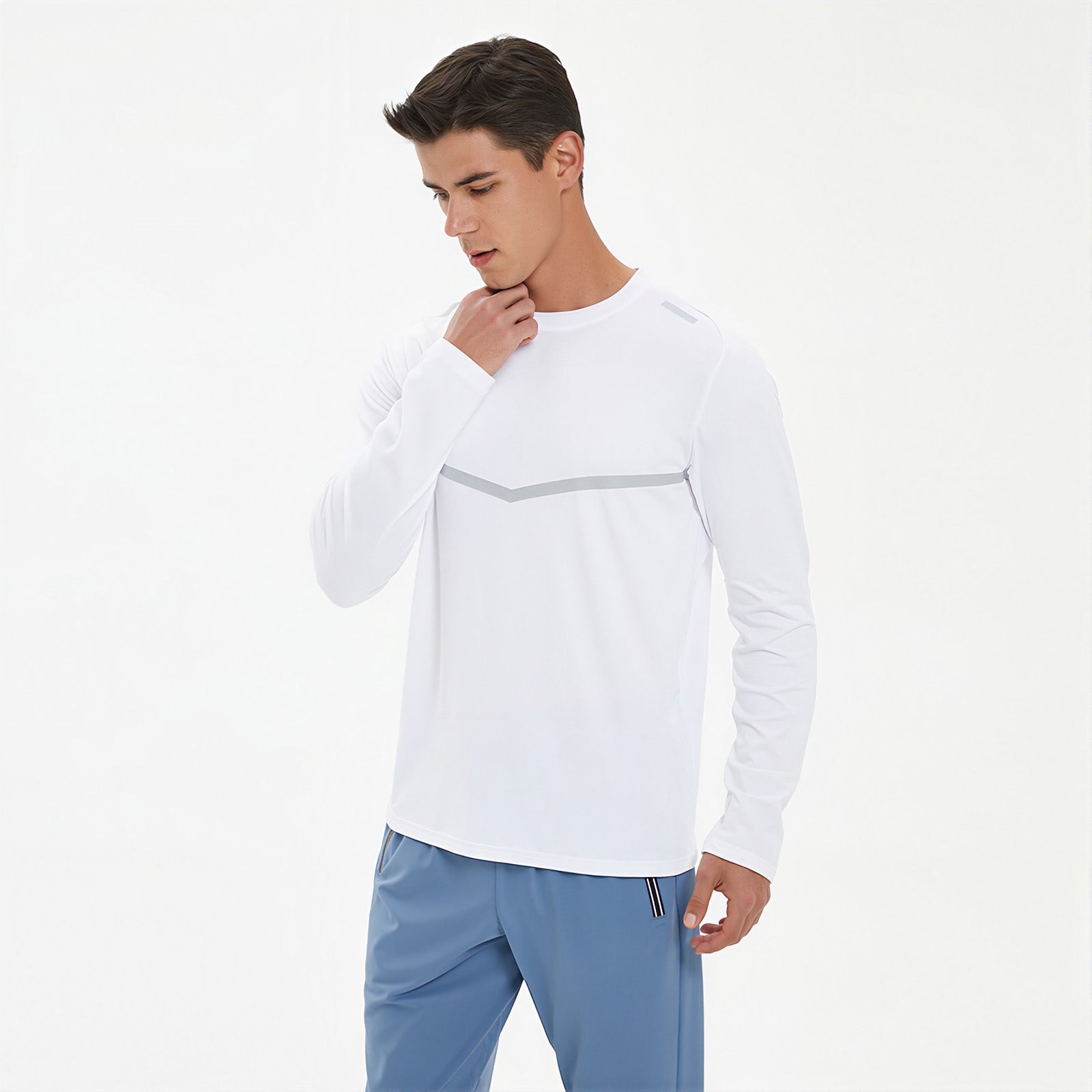 Round-Neck Fleece-Lined Sweat-Absorbent Slim-Fit Sweatshirt