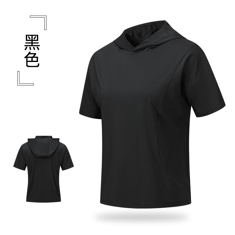 Women's Workout Tops Short Sleeve Hooded Loose Fit... - Wholesale MOQ 20 pcs