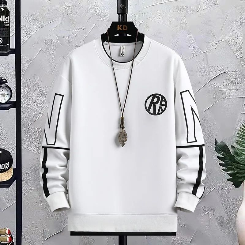 Oversized crewneck sweatshirt with white sleeve stripes