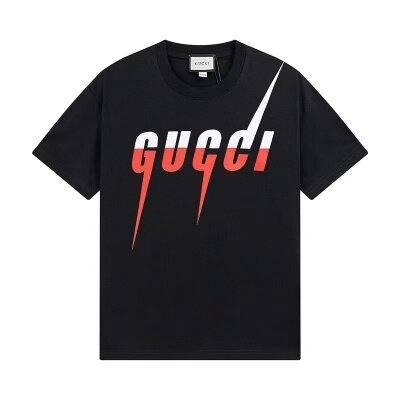 Black and red short-sleeve crewneck t-shirt with geometric chest motif